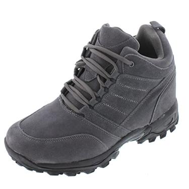 Imagem de Calto Calçado masculino invisível com elevação de altura - Botas de caminhada com cadarço de camurça cinza - 10 cm mais alto - H0032, Cinza, 9