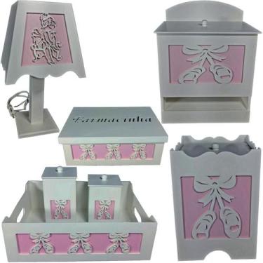 Imagem de kit higiene bebe mdf decorado 8pçs - BAILARINA MENINA - Flores para Ma