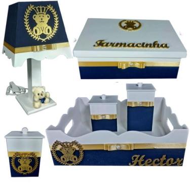 Imagem de Kit de Higiene de bebê madeira Mdf menino 6 pçs - AZUL MARINHO DE URSI