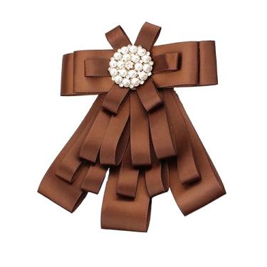 Imagem de Chamvino Broche de fita de laço grande para mulheres e meninas com strass grandes clipes de gravata borboleta para camisas banco hotel aeromoça estudante profissional insígnia, Zinco Pérola sintética,