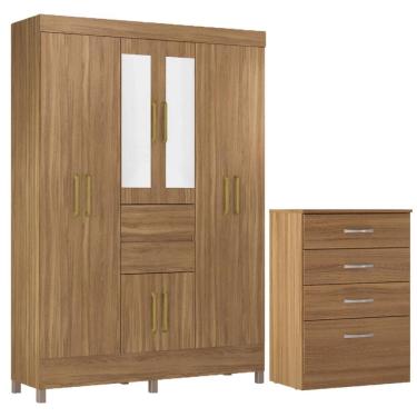 Imagem de Kit Guarda Roupa Casal Com Espelho 8 Portas Munique Cômoda Astral