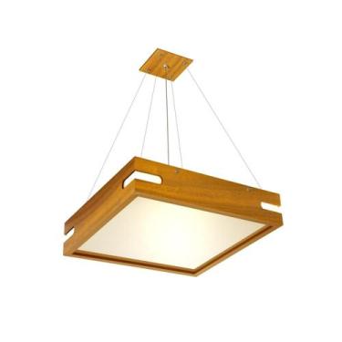 Imagem de Luminária Pendente Madeira 50x50 De Teto Quadrada LOURO FREIJÓ - CASA 
