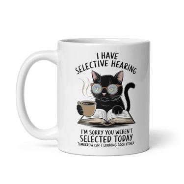 Imagem de Teegarb Letter Blanket Caneca de café cerâmica 325 ml Funny I Have Selective Hearing You Werent Selected Gato Humor Piada Presente para Mamãe Mulheres Piada Citação Caneca humor sarcástico Mordaça