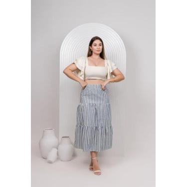 Imagem de Saia feminina listrada com babados - três Marias - Wesley Confecções, 
