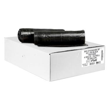 Imagem de Aluf Plastics Sacos de lixo resistentes pretos com tecnologia BioFlex - 109 x 117 cm - Pacote com 100 - Para reciclagem, cozinha, empreiteiro e atividades ao ar livre