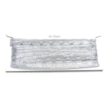 Imagem de SEW TRENDZ Par de 2 metros de fita de gancho e olho tecido de organza metálica 2,5 cm ESPAÇAMENTO prata borda de metal cordão guarnição espartilho lingerie costura - prata brilhante - 2 anos