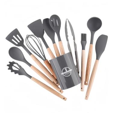 Imagem de Conjunto de 12 utensílios de cozinha de silicone, ferramentas de silicone versáteis para cozinhar e assar, suave em panelas e frigideiras, resistente ao calor, elegante, fácil de limpar