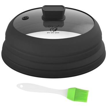 Imagem de Tampa de micro-ondas MORSNE de vidro dobrável com alça de 23 cm preta