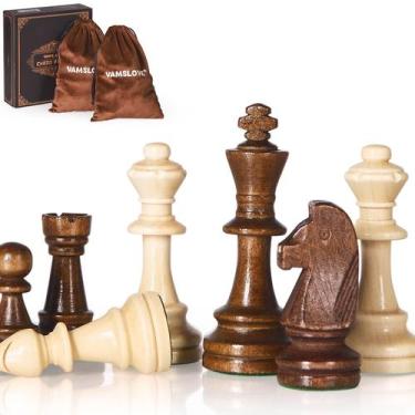 Imagem de Peças de xadrez Vamslove Wooden Heavy Weighted 9,7 cm King