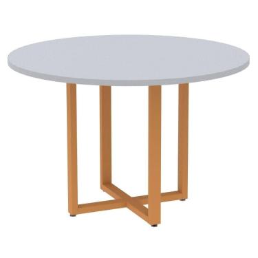 Imagem de Mesa de Reunião Redonda P25 Pandin 110 cm (Largura) Tampo MDP Cinza Pé Aço Tubular Laranja