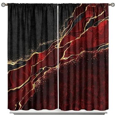 Imagem de Cortinas de mármore vermelho, cortinas de janela abstratas bordô marrons com veias douradas, arte moderna de luxo preto, vintage, tinta preta, textura, impressão, tratamentos de janela para quarto,