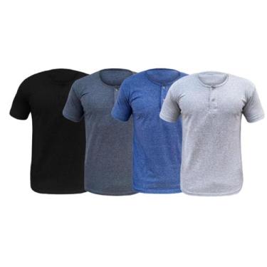 Imagem de Kit 4 Camiseta Henley Gola Portuguesa Manga Curta Slim 100%Algodão Mes