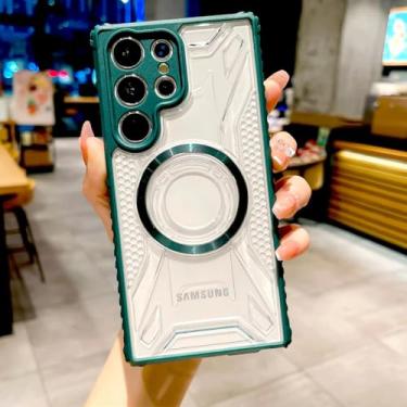 Imagem de HPQWN Para Samsung S24 Ultra Luxury Shockproof Transparente Wireless Charge Case Capa Magnética (Para Samsung S24 Ultra/Verde Escuro)