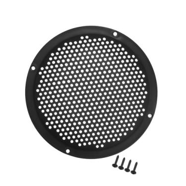 Imagem de Motoforti Capa universal de grade de alto-falante de carro de 15 cm redonda de malha para alto-falante de áudio de 15 polegadas capa protetora de subwoofer com parafusos de montagem preto - Pacote com