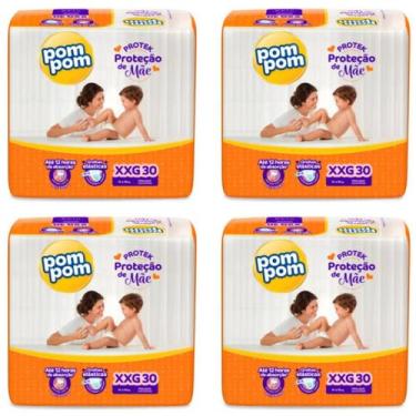 Imagem de KIT 4 Fraldas Pom Pom Derma Protek Mega Tamanho XXG C/ 30 Unidades