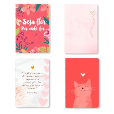 Imagem de Kit 4 Cadernos, caderneta, A5, 80 Páginas brancas Sem Pauta, 90g, Conjunto com 4 Designs, Grampeados, estilo Midori