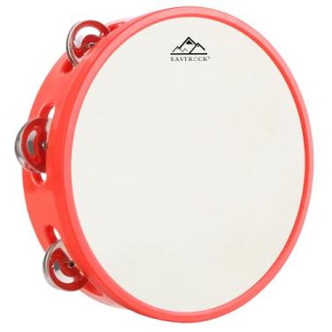 Imagem de EASTROCK Tambor de mão de 20,32 cm Pandeiro de bétula, jingles de metal, percussão, sino, pandeiro, instrumento musical para festa KTV, igreja, vermelho