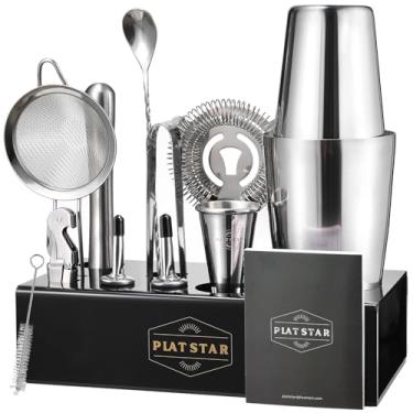 Imagem de Plat Star Mixology Bartender Kit | Home Bar Set Cocktail Shakers Bartending Kit | Bar Tools Boston Shaker Set with Black Stand | Professional Cocktail Mixing Set Mixologist Barware Stainless Steel F