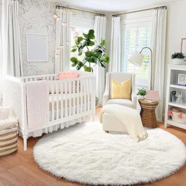 Imagem de 100/120/140/160 Tapete Redondo Fofo Macio Tapetes de Área para Crianças Meninas Quarto Pelúcia Tapete Felpudo Bonito Círculo Decoração de Quarto, creme branco, 1, Diâmetro 160CM