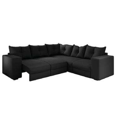 Imagem de Sofá de Canto Retrátil 5 Lugares Veludo New Qatar Preto Selmer