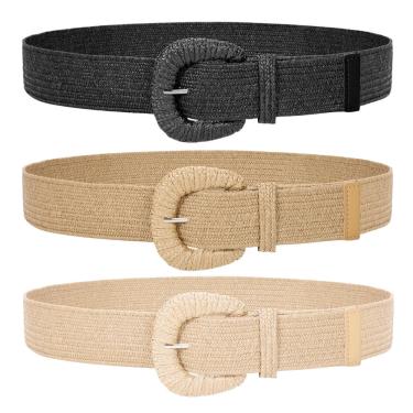 Imagem de Cintos de cintura femininos whippy, tecido de palha, elástico, elástico, x3