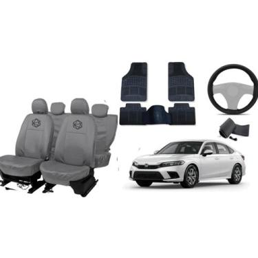 Imagem de Conjunto capa couro Civic + tapete + volante ergonômico - ferro tech b