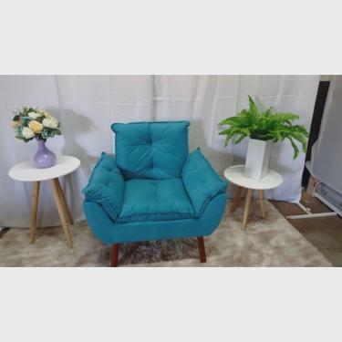 Imagem de Poltrona Opala Suede Azul Tiffany - Pandora Decor