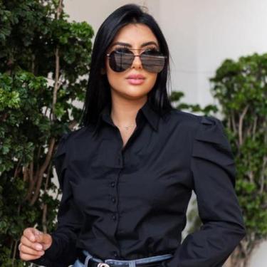 Imagem de Camisa Feminina Social Manga Longa Princesa Preta - NS NANDA STORE, G,