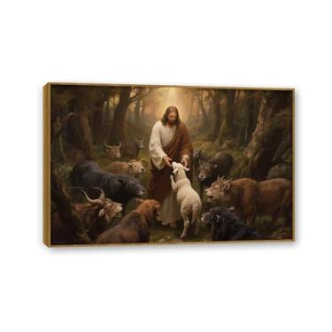 Imagem de Arte de parede em tela de Jesus e Cordeiro, pôsteres de Cristo Salva o Cordeiro Perdido, Impressão de Pôster Rei Leão Cristão Jesus Pintura Religiosa Arte Igreja Decoração de Parede Imagens 60 x 40 cm