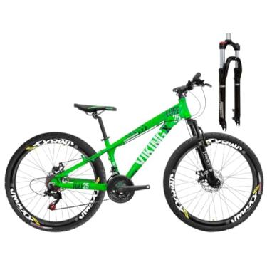 Imagem de Bicicleta Aro 26 VikingX Tuff25 Em Aluminio 6061 Roda Vmaxx Aero 21 Velocidade/Marcha, Transmissão 3x7v Importada, Garfo de Suspensão Com Trava no Ombro, Freio a Disco,Verde Preto