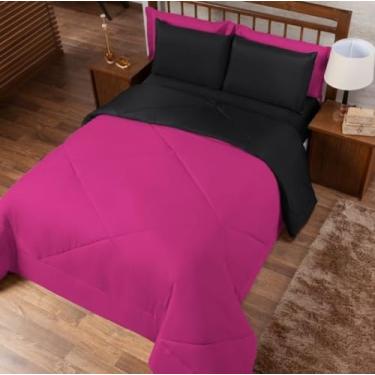 Imagem de Kit Edredom Casal Queen Jogo de Lençol 06 peças Aconchego Dupla Face (Pink e Preto)