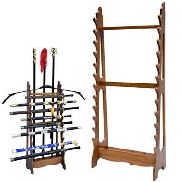 Imagem de Suporte de espada suporte para facas de madeira maciça para solo, suporte para espadas e katanas, suporte para katanas samurais, suporte para exibição de espadas de 10/12 camadas e 3/5 orifícios