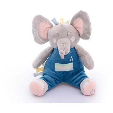 Imagem de Pelúcia Elefante Safari CINZA/AZUL 34CM com Barulhinho Sensorial - ZIP