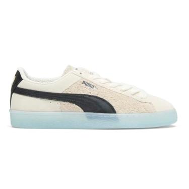 Imagem de PUMA Tênis masculino de camurça Classic Mist, Branco quente/PUMA Preto/Azul Gelado, 42