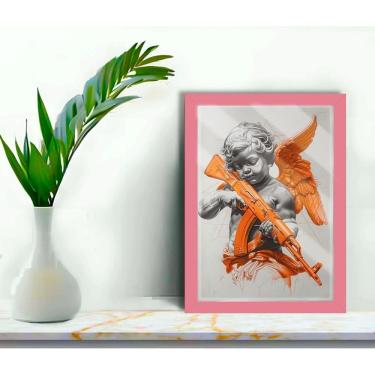 Imagem de Quadro Decorativo Cupido Argum + Vidro 33x25 Escritório Sala