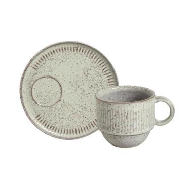 Imagem de Conjunto com 6 Xícaras de Chá Empilhável com 6 Pires Linhas Pistache 2