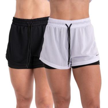 Imagem de 2 Shorts Academia Duplo Feminino Com Bolso Dryfit Bermuda Para Treino 
