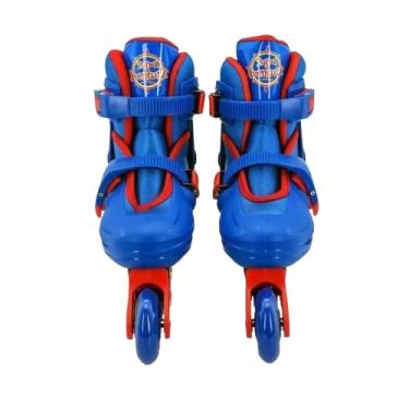 Imagem de Patins Infantis Ajustáveis, Azul e Vermelho, Design Esportivo, Rodas em Linha