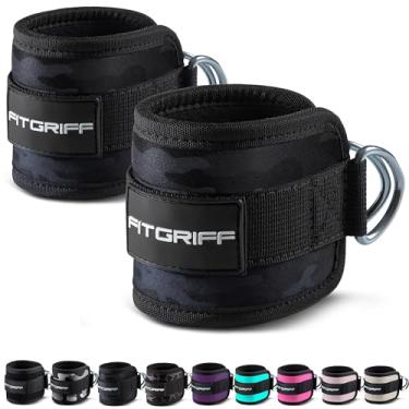 Imagem de Fitgriff Tiras de tornozelo V1 para máquina de cabos (2 peças) - Equipamento de treino para academia - Acessório de polia de perna, alças de glúteo para mulheres e homens (Camo-Preto)
