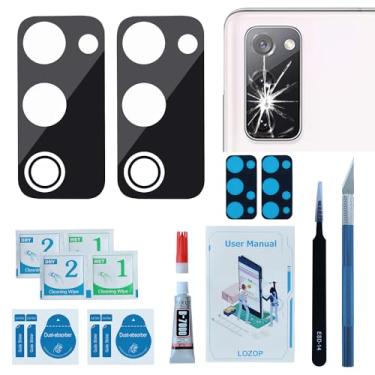 Imagem de LOZOP 2 conjuntos de substituição de vidro de lente de câmera traseira S20 FE com adesivo compatível com Galaxy S20FE com ferramentas de reparo e manual de instalação (preto)
