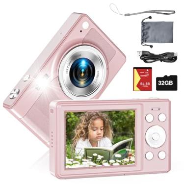 Imagem de Câmera digital atualizada, câmera 56MP FHD 1080p para crianças com zoom de 16x antirtrepidação, câmera infantil com cartão TF de 32 GB, duas baterias, cordão, câmera pequena compacta para crianças,