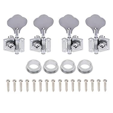 Imagem de 4 peças Yootones Open Gear Machine Heads, afinadores, pinos de afinação, 2 esquerda, 2 direita, compatíveis com 4 cordas Fender Precison Jazz Bass Guitar (Prata)