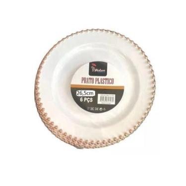 Imagem de Jogo De Pratos Jantar Acrilico Bolinha Rose Natal 26Cm-18Un - Arcolor