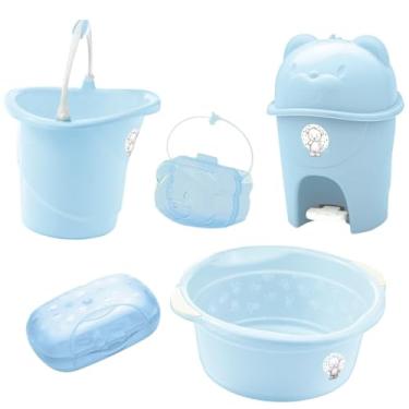 Imagem de Kit Banho Bebe Adoleta Bacia Saboneteira Lixeira E Outros (Azul)