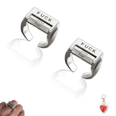 Imagem de Anel giratório engraçado "foda-se", anel giratório criativo para controle de humor, anel ajustável para ansiedade, anel giratório "foda-se você, eu, foda-se tudo", anel minimalista gravado, joia para