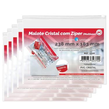 Imagem de Malote Cristal Ziper 238X183mm Multiuso Dac 5 Unidades