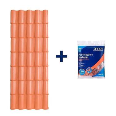 Imagem de Kit com 5 Telhas de Pvc Colonial 3,28 X 0,86 X 2.0mm 5 Ondas com 3 Kit Fixação e Vedação afort Marrom