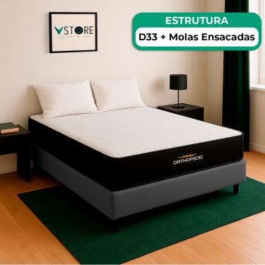 Imagem de Cama Box Baú Viúvo Preto E Colchão Orthopedic D33 Vstore