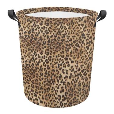 Imagem de Lurhonp Cesta de roupa suja dobrável, com estampa de leopardo, grande, impermeável, cesta de armazenamento de roupas, organizador de brinquedos com alças para quarto de crianças