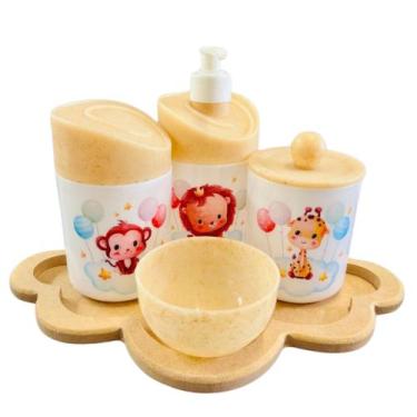 Imagem de Kit Higiene Baby Safari Menino e Menina c/bandeja em MDF - Dóia Kids, 